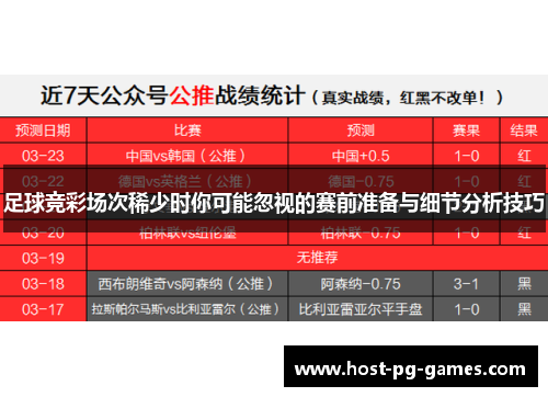 足球竞彩场次稀少时你可能忽视的赛前准备与细节分析技巧 足球竞彩场次稀少时你可能忽视的赛前准备与细节分析技巧